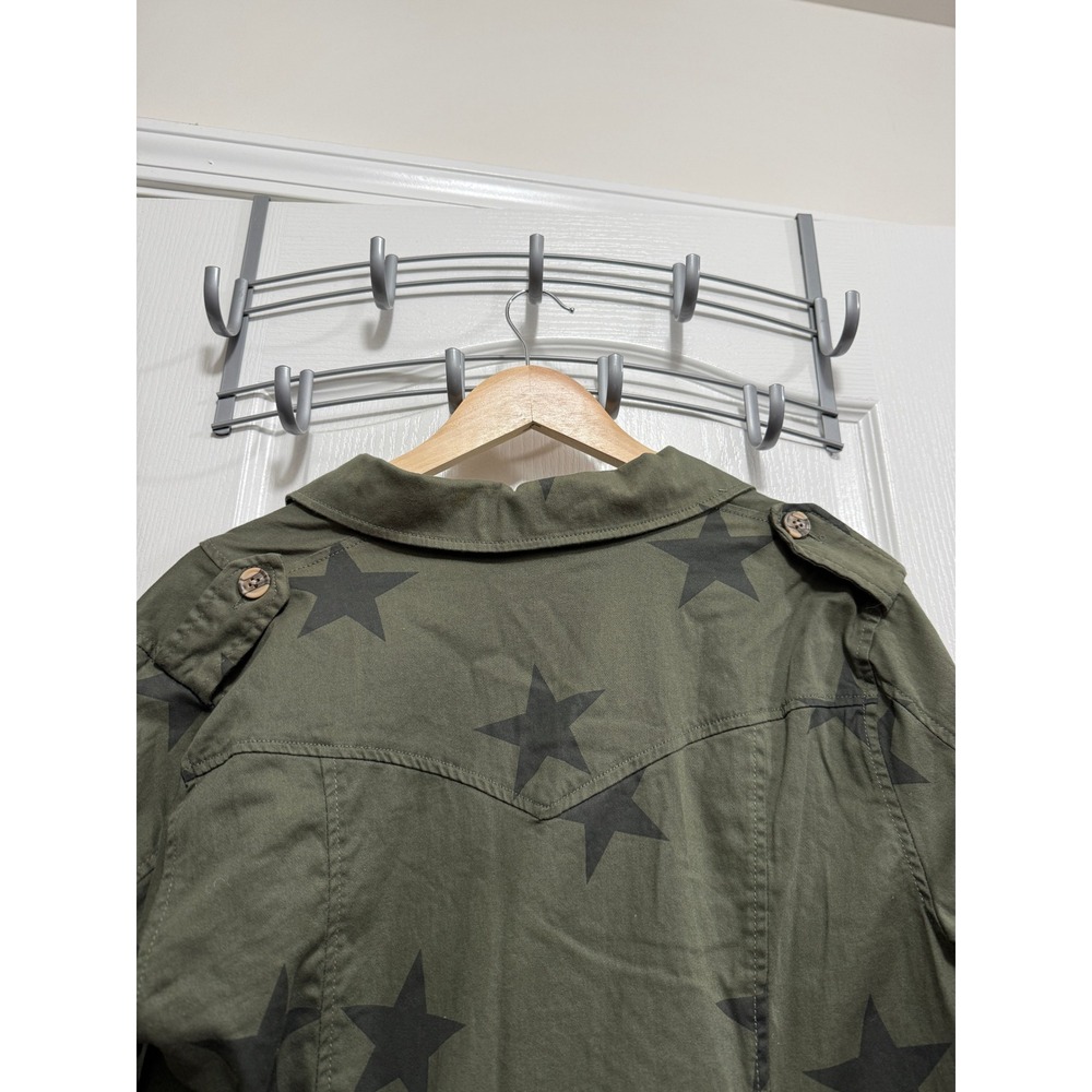 Knox Rose Womens XL Olive Green Star Print Utility Button Down Shirt Jacket - Picture 13 of 16